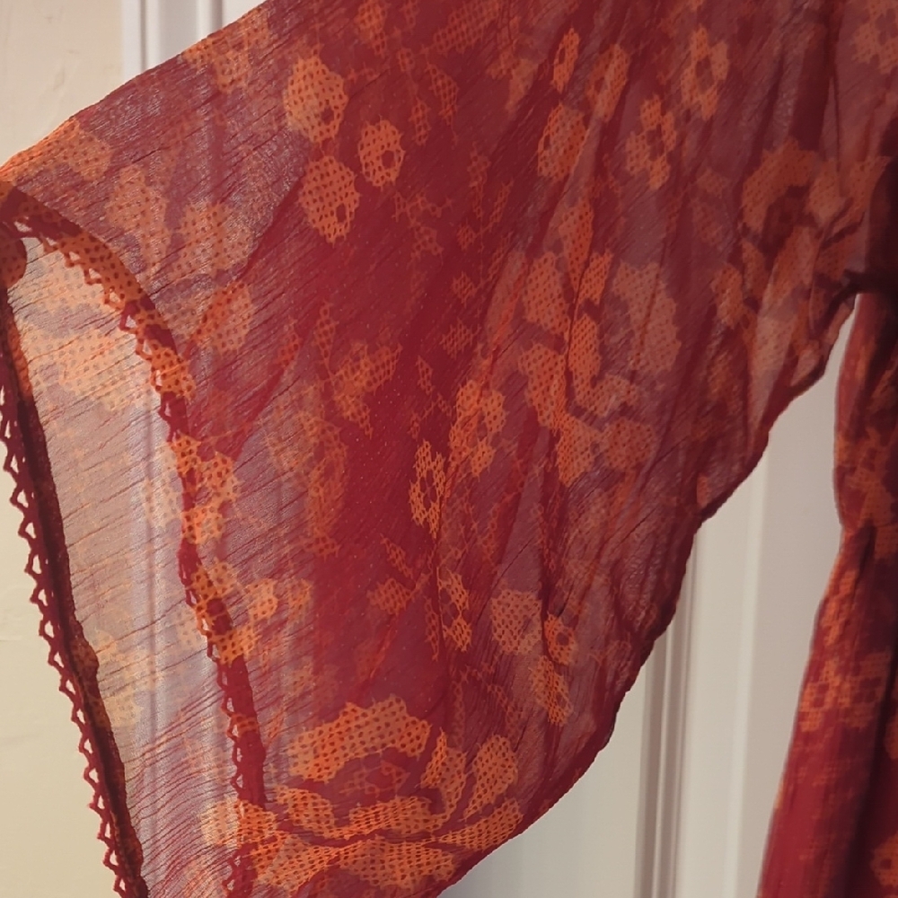 Soft Surroundings Red and Orange Floral Long Sleeve Midi Dress - Picture 4 of 6